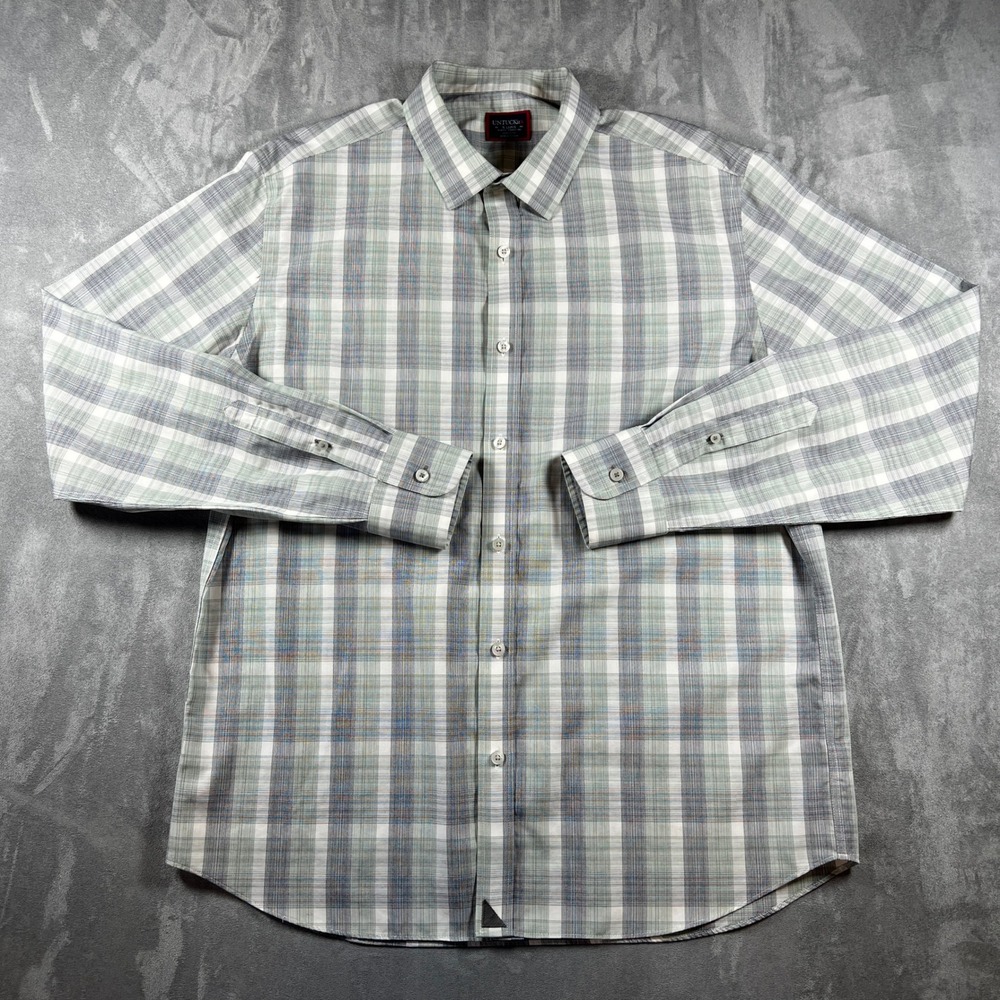 UNTUCKit Collins WF Grey Plaid Slim Fit Wrinkle Free Shirt Mens XL